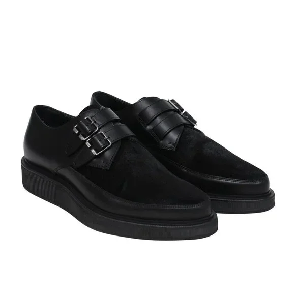 Lanvin Mens Chunky Creeper Derbys 10 L8 Black Leather Pony Hair Dress Monk Strap black-leather-pony-hair-monk-  main image 3